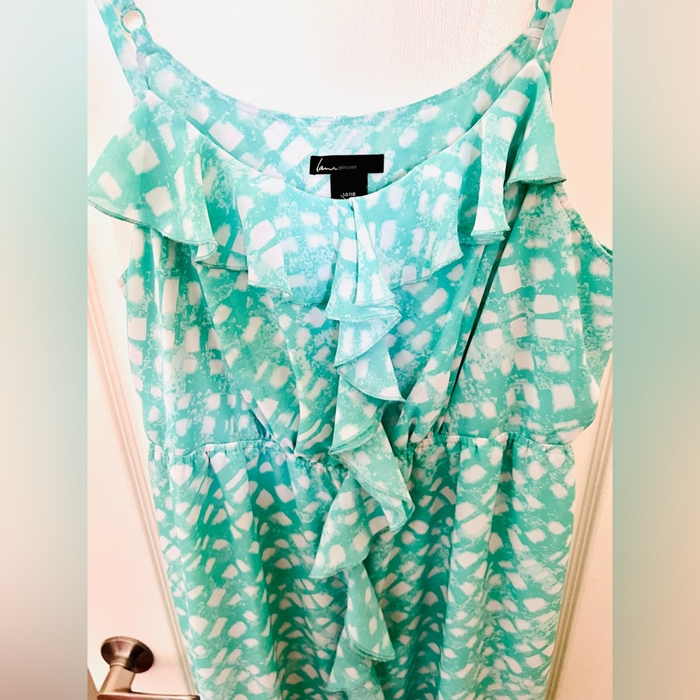 Lane Bryant Mint Green / Teal Summer dress, adjustable straps, elastic waistband - Picture 2 of 9